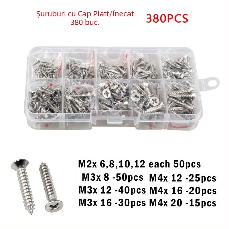 Disheng set șuruburi autofiletante din oțel inoxidabil 304 cu cap bombat, finisaj alb, calitate produs 4.8