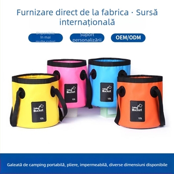 Găleată pliabilă impermeabilă pentru outdoor, pescuit și camping, capacitate 12L/20L, țesătură PVC 500D