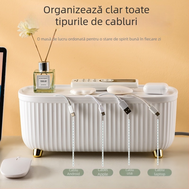 Cutie de depozitare pentru cabluri cu capac – ABS plastic, 5 L capacitate, organizare cabluri și încărcătoare