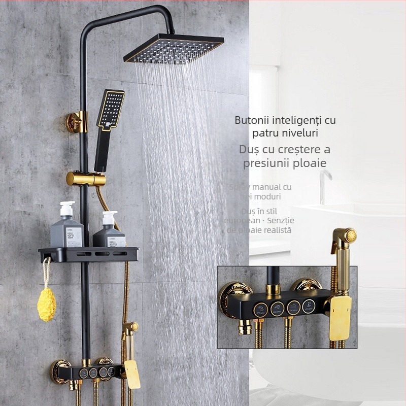 Set de duș cu corp din alamă, instalare în perete, controlul temperaturii cu afișaj digital, temperatură constantă, model KABEI-JS61