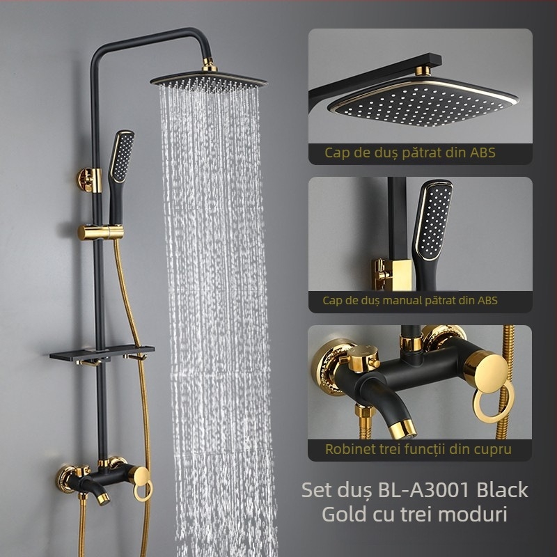 Set de duș cu corp din alamă, instalare în perete, controlul temperaturii cu afișaj digital, temperatură constantă, model KABEI-JS61