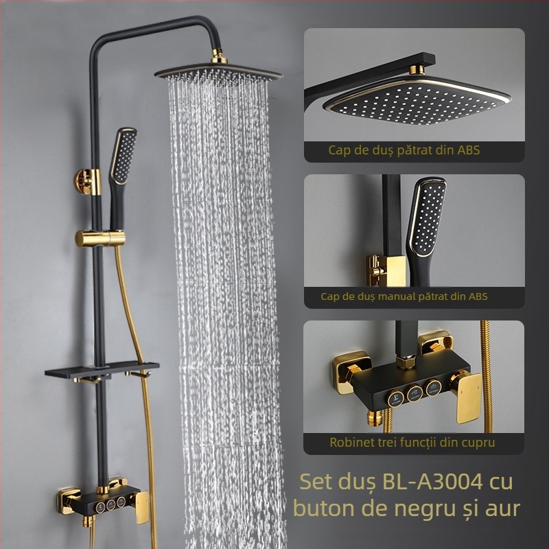 Set de duș cu corp din alamă, instalare în perete, controlul temperaturii cu afișaj digital, temperatură constantă, model KABEI-JS61