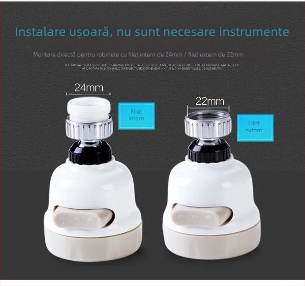 Robinet cu booster și filtru pentru economisire a apei pentru bucătărie, ABS, filet 22/24, model 077, portabil