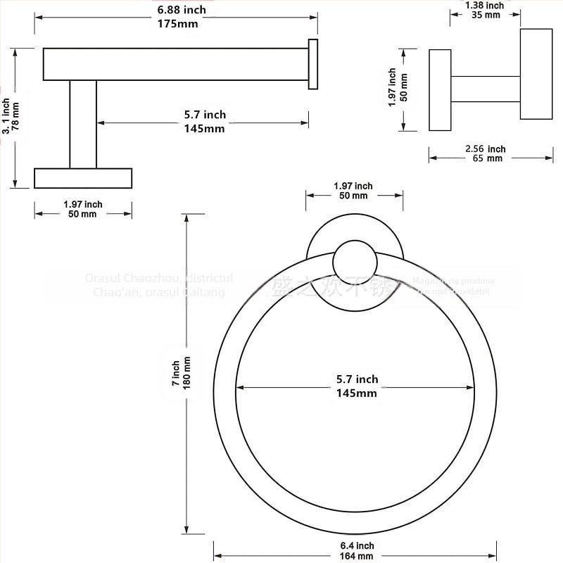 Set de inele pentru prosoape din oțel inoxidabil, finisaj Brushed, capacitate de încărcare 30 kg, 1 nivel, depozitare în baie (Material: Oțel inoxidabil; Finisaj: Brushed; Capacitate: 30 kg; Niveluri: 1; Funcție: Depozitare)