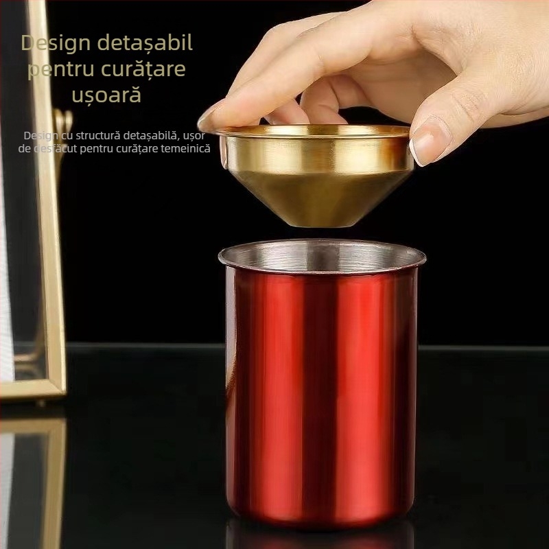 Scrumieră din oțel inoxidabil, formă de pâlnie, cu capac – pentru casă și birou, prevenire vărsare cenușii