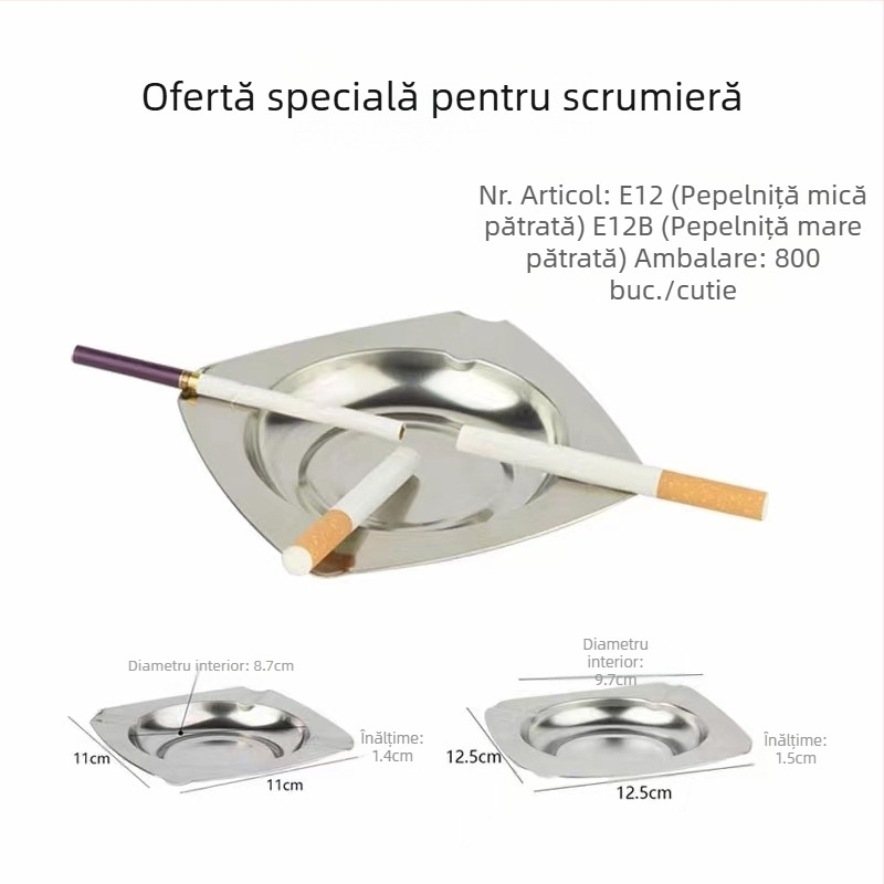 Scrumieră din oțel inoxidabil, formă de pâlnie, cu capac – pentru casă și birou, prevenire vărsare cenușii