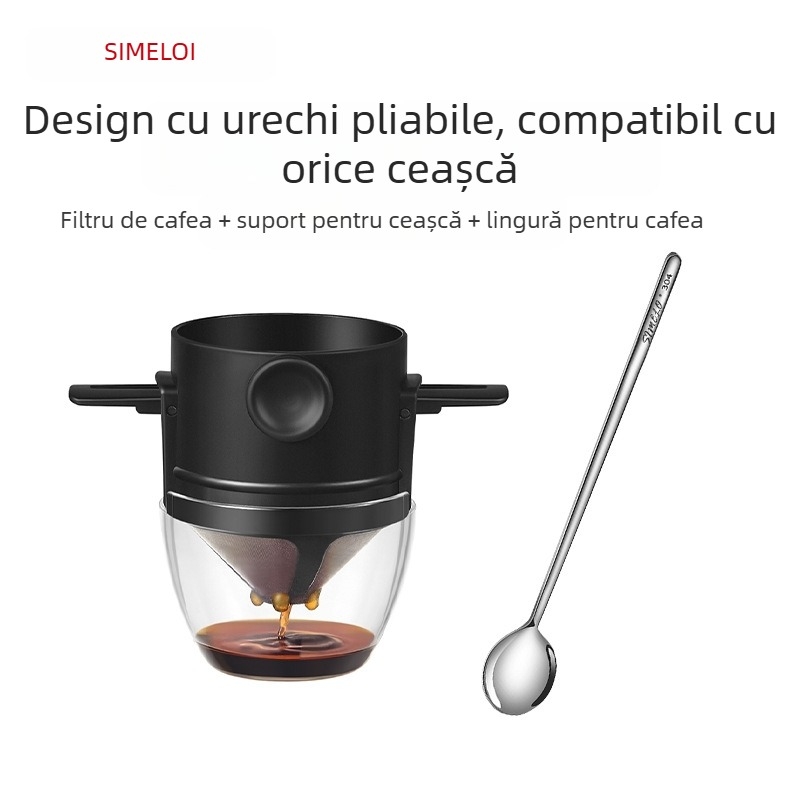 Filtru pour-over de cafea din oțel inoxidabil 304, pliabil, pentru uz casnic, SIMELO