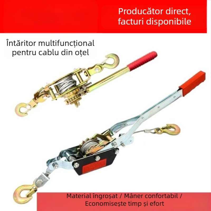 Tensionator pentru cablu din sârmă, manual, capacitate 1–4 t, cu cârlige duble, din oțel carbon