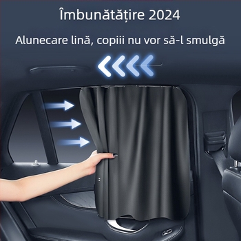 Cortină pentru geamul lateral din spate al mașinii, tip șină, protecție solară și izolație termică, poliester opac, potrivire universală, tip de agățare