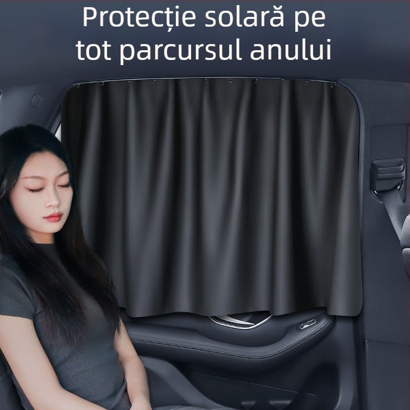 Cortină pentru geamul lateral din spate al mașinii, tip șină, protecție solară și izolație termică, poliester opac, potrivire universală, tip de agățare