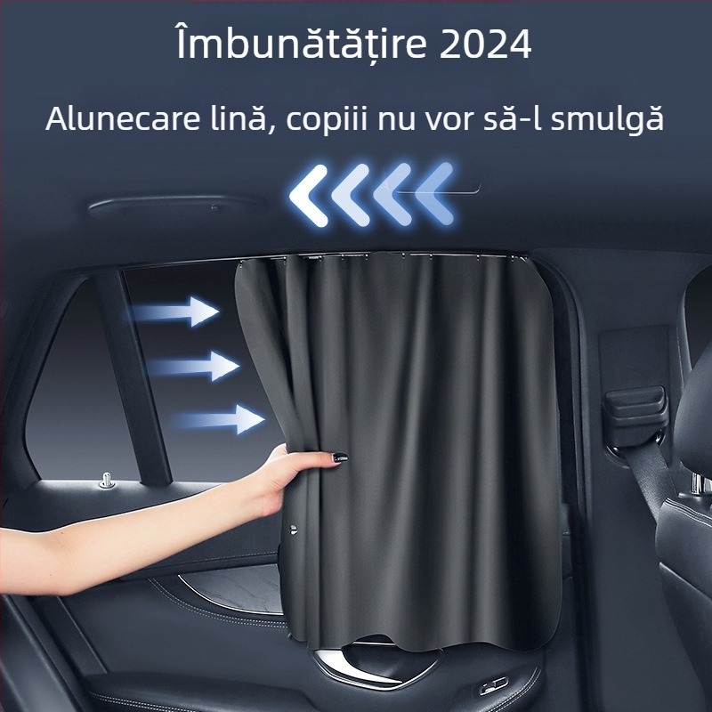 Cortină pentru geamul lateral din spate al mașinii, tip șină, protecție solară și izolație termică, poliester opac, potrivire universală, tip de agățare