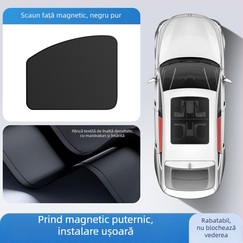 Cortină pentru geamul lateral din spate al mașinii, tip șină, protecție solară și izolație termică, poliester opac, potrivire universală, tip de agățare