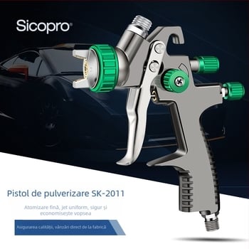 Pistol pneumatic de pulverizare, cu presiune redusă, cromat, rezervor superior, pentru vopsirea automobilelor