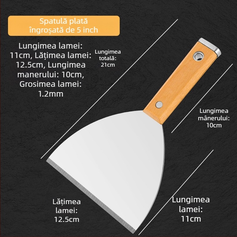 Cuțit pentru chit, stil japonez, lamă din oțel inoxidabil cu grosime, mâner din fag, tip lamă plat, pentru decorare casnică și curățarea podelei