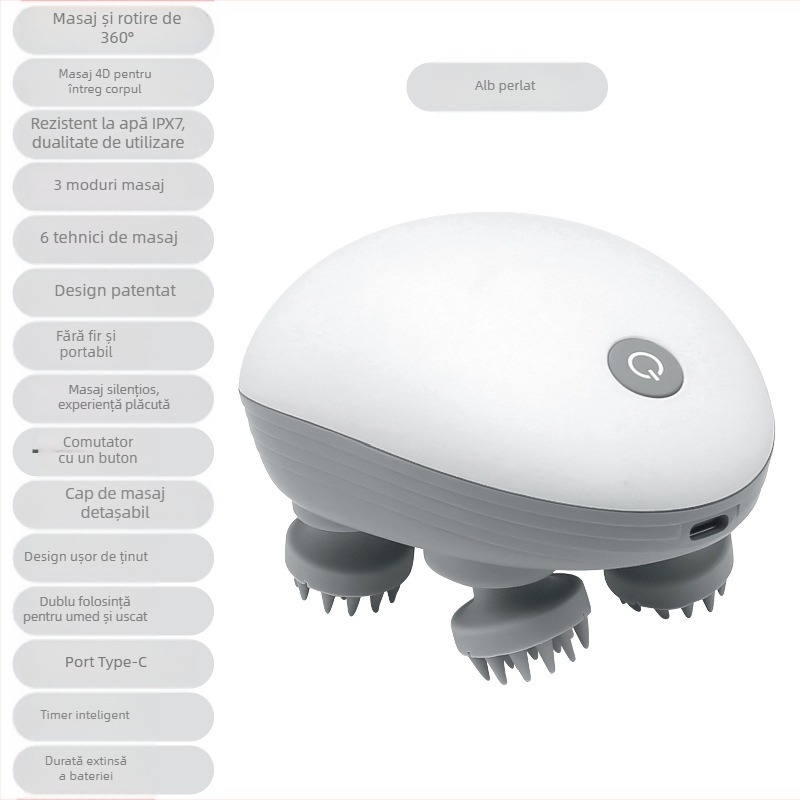 Dispozitiv de masaj pentru umeri, gât și scalp, cu cap impermeabil, alimentare USB, model sCalp mini-T, tehnici: masaj, acupresură, frământare