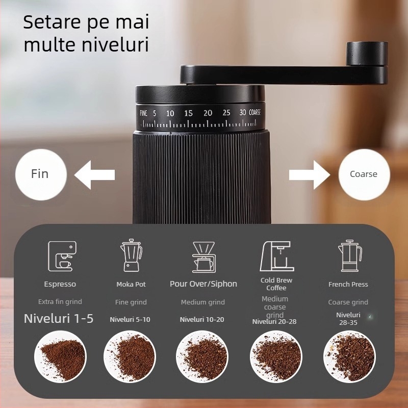 Măcinător de cafea manual cu acționare prin manivelă pentru uz casnic – design modern minimalist, procesare personalizabilă