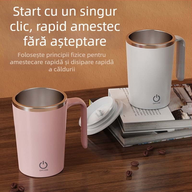 Cană de cafea portabilă cu încărcare USB și amestec automat