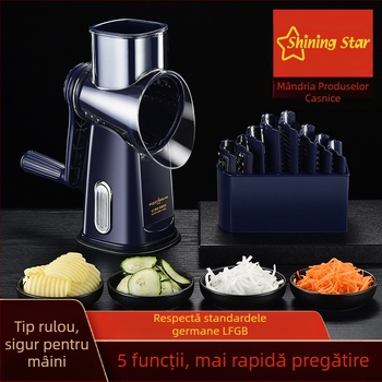 Tăietor de legume multifuncțional manual, cu feliere și răzuitor (Material: PC+ABS, 304/430 oțel inoxidabil, 420J2, PP; pentru uz casnic și comercial)