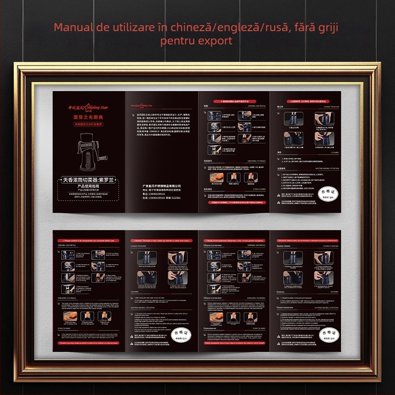 Tăietor de legume multifuncțional manual, cu feliere și răzuitor (Material: PC+ABS, 304/430 oțel inoxidabil, 420J2, PP; pentru uz casnic și comercial)