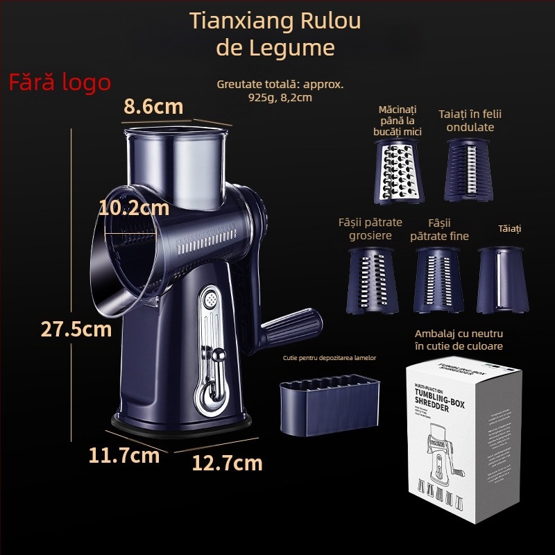 Tăietor de legume multifuncțional manual, cu feliere și răzuitor (Material: PC+ABS, 304/430 oțel inoxidabil, 420J2, PP; pentru uz casnic și comercial)