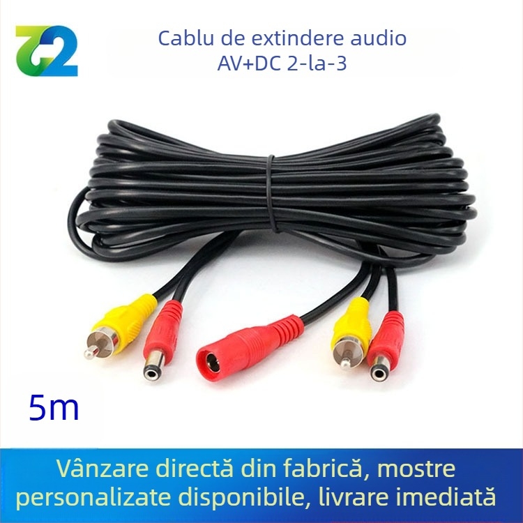 Cablu extindere audio AV/DC pentru mașină, cap Lotus 2 la 3, învelis PVC, certificat ROHS