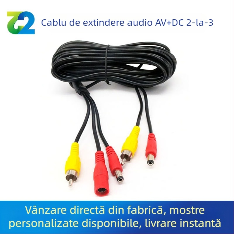 Cablu extindere audio AV/DC pentru mașină, cap Lotus 2 la 3, învelis PVC, certificat ROHS
