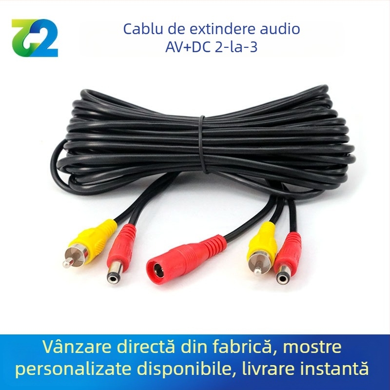 Cablu extindere audio AV/DC pentru mașină, cap Lotus 2 la 3, învelis PVC, certificat ROHS