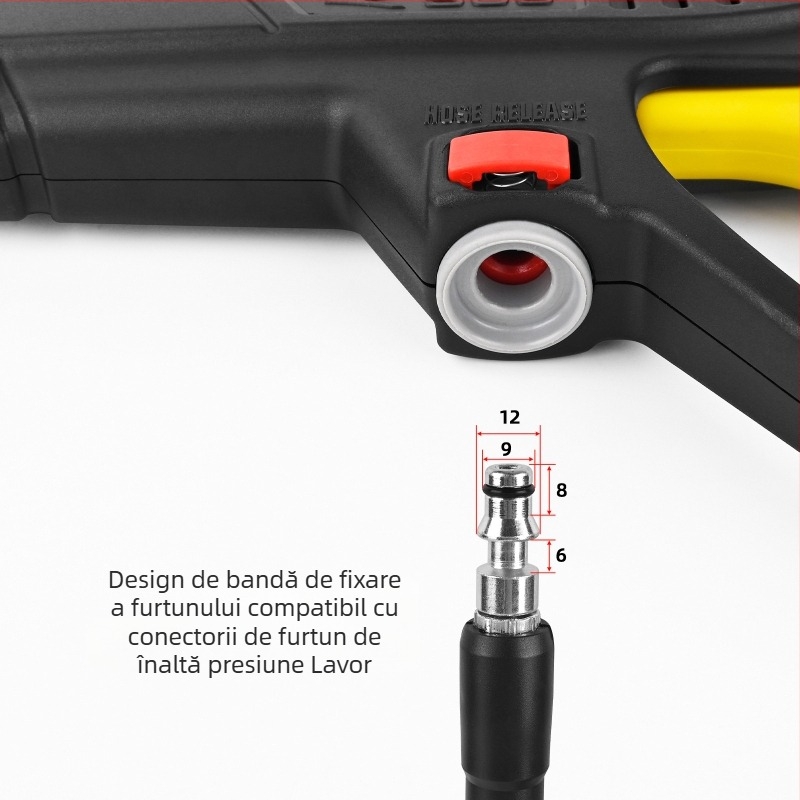 Pistol de spălat cu presiune înaltă pentru mașini, cap și mâner din plastice tehnice, rază de pulverizare 2 m, presiune 160 bar / 2320 psi