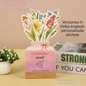 Calendar de birou cu cadru din lemn, calendar mini drăguț și creativ, legare dură, imprimare logo, șablon de design inclus