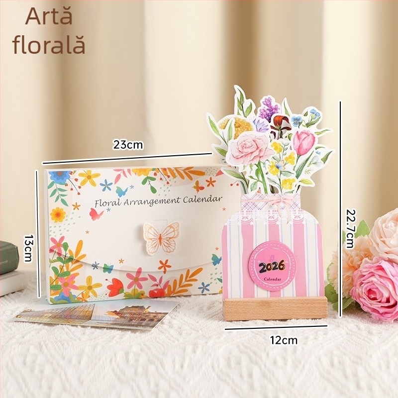 Calendar de birou cu cadru din lemn, calendar mini drăguț și creativ, legare dură, imprimare logo, șablon de design inclus