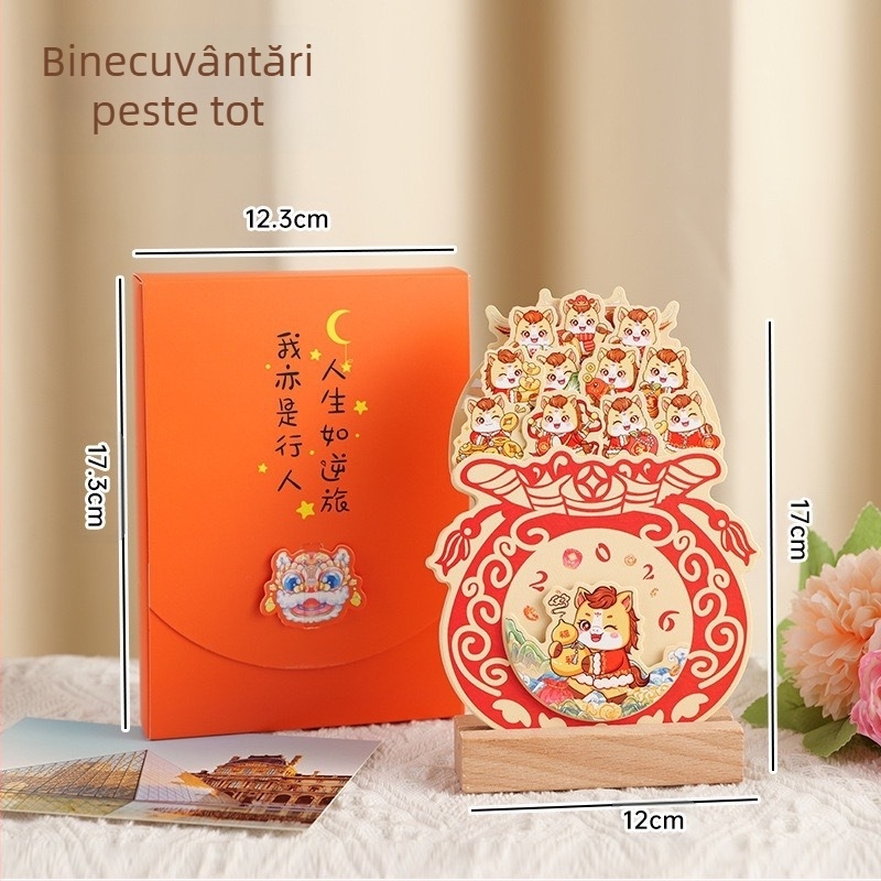 Calendar de birou cu cadru din lemn, calendar mini drăguț și creativ, legare dură, imprimare logo, șablon de design inclus