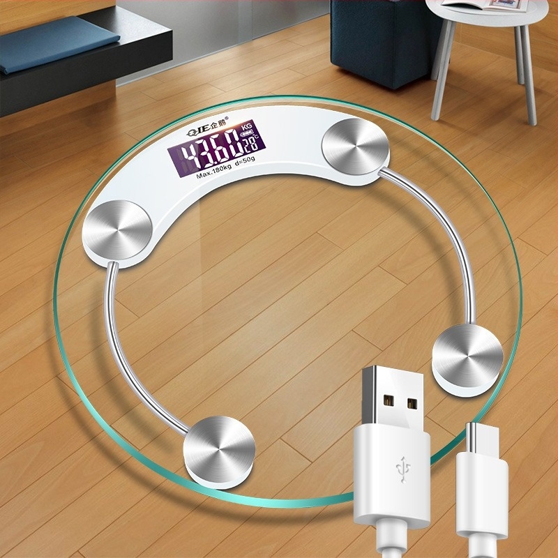 Cântar corporal inteligent pentru uz casnic, rotund, panou din sticlă securizată, baterie, model 2003A-28, BORO/Baolan