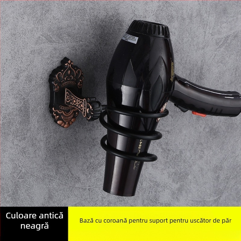 Suport montat pe perete pentru uscător de păr — aliaj de aluminiu, model 001, finisaj antic, încărcare 15 kg