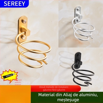 Suport de perete pentru uscător de păr, baie — aluminiu, oxidare anodică, montaj fără găuri, sarcină 2 kg, model 9442