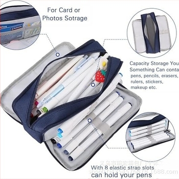 Penar pentru creioane, cu design multistrat și ferestre duble — material Oxford, pentru elevi de gimnaziu, brand Encourage