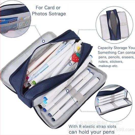 Penar pentru creioane, cu design multistrat și ferestre duble — material Oxford, pentru elevi de gimnaziu, brand Encourage