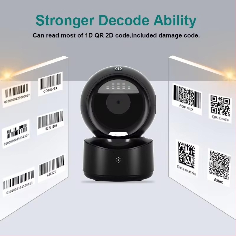 Scanner de coduri de bare USB pentru masă, rezoluție 640×480, 300 scanări/s, greutate 0,4 kg, garanție 1 an