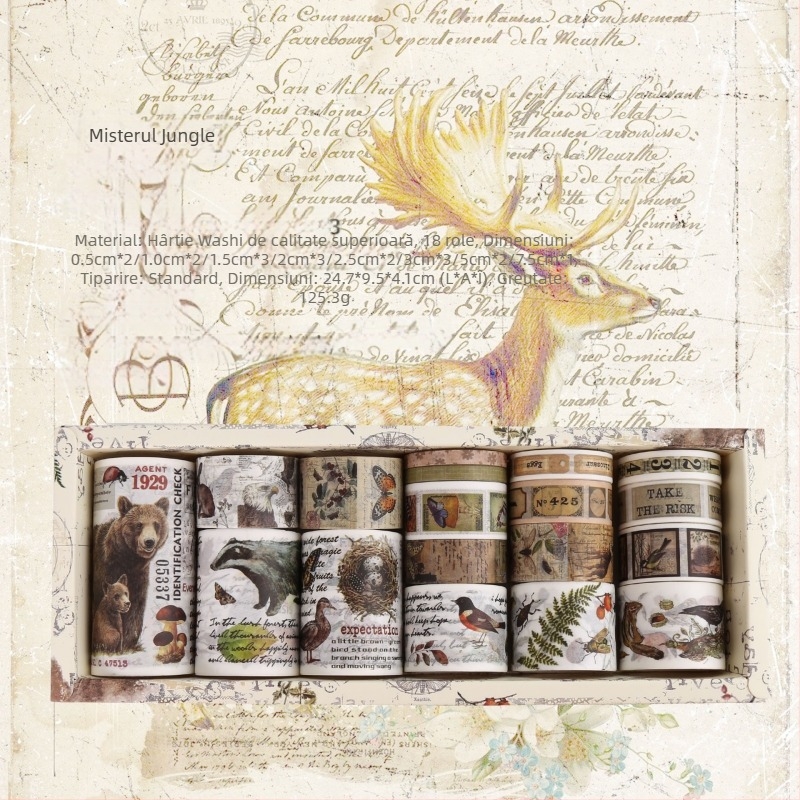 Set de bandă decorativă din hârtie Yue Lu pentru jurnal retro și scrapbooking – 18 role, substrat: hârtie, aplicație universală, import: Nu, cadou: Nu