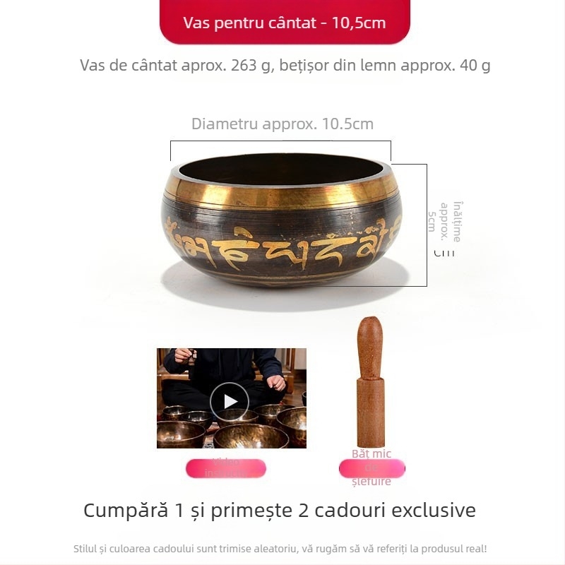 Vas budist de sunet pentru recitarea sutrelor și terapie prin sunet — vas de meditație din bronz, brand Yidian auspicious color