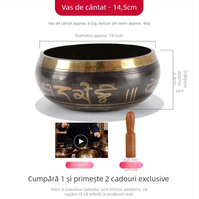 Vas budist de sunet pentru recitarea sutrelor și terapie prin sunet — vas de meditație din bronz, brand Yidian auspicious color