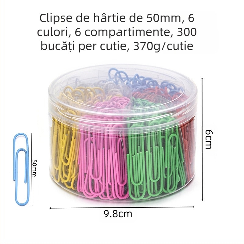Clipsuri de hârtie metalice cu acoperire din plastic, ambalaj cilindric cu șase compartimente, model 6T-1/6T-2/6T-3