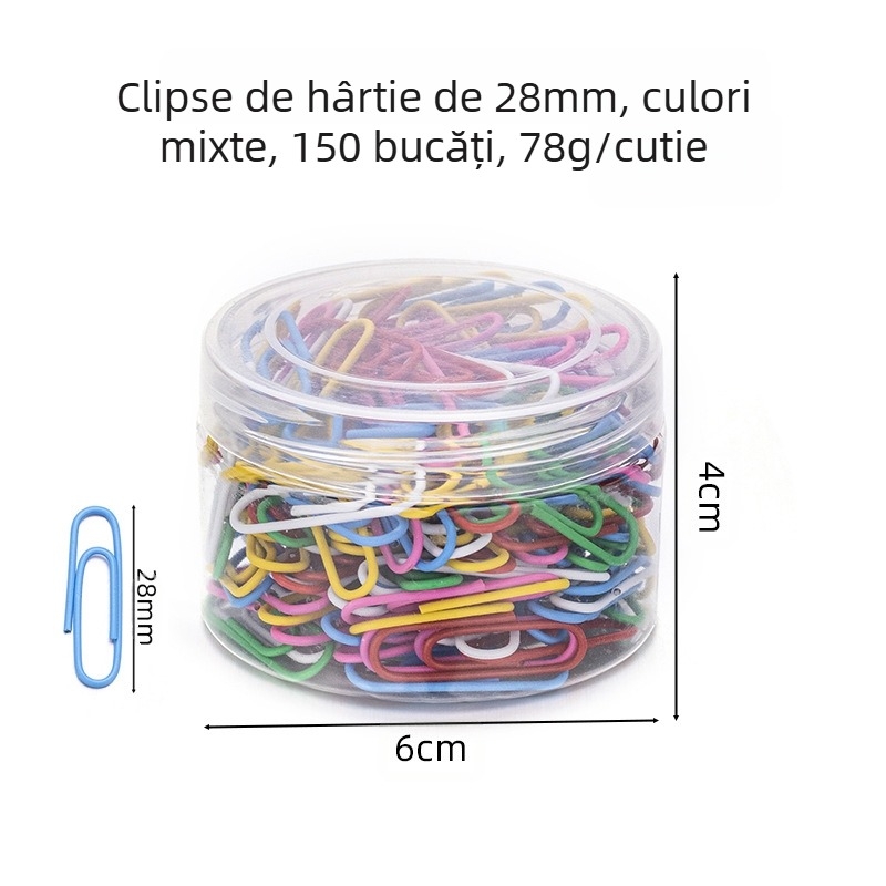 Clipsuri de hârtie metalice cu acoperire din plastic, ambalaj cilindric cu șase compartimente, model 6T-1/6T-2/6T-3