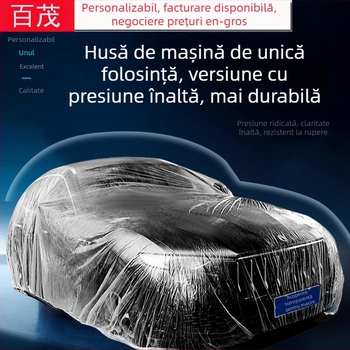 Bymaocar husă auto de unică folosință, film PE transparent, universală pentru autoturisme, greutate 0,2 kg, personalizare disponibilă