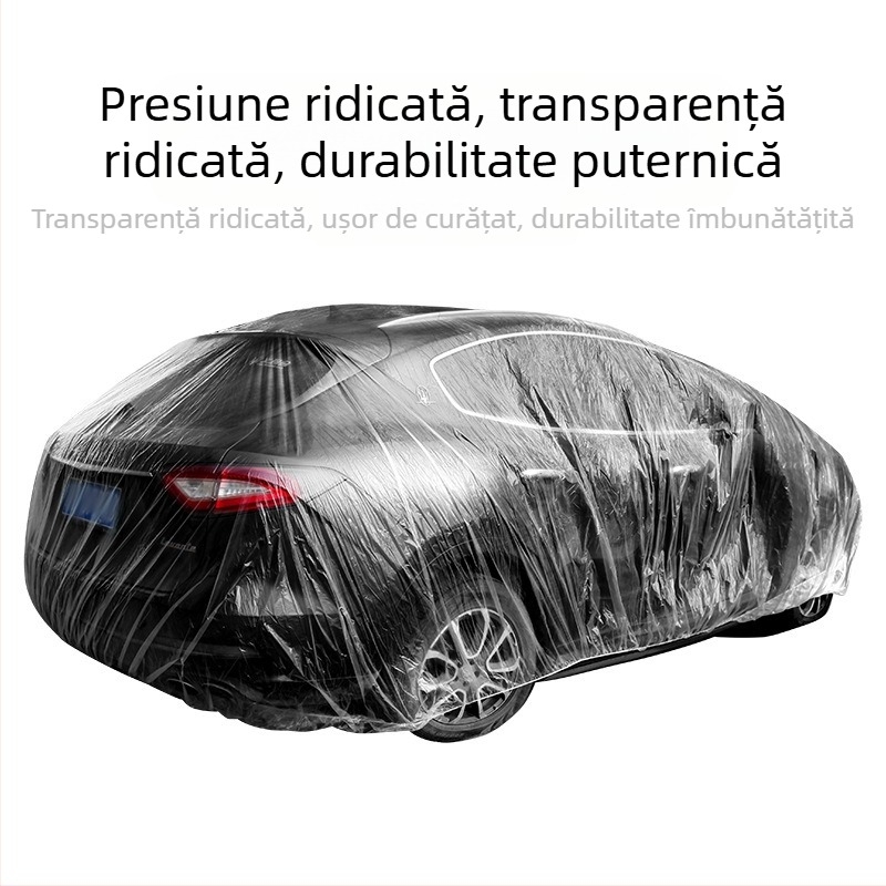 Bymaocar husă auto de unică folosință, film PE transparent, universală pentru autoturisme, greutate 0,2 kg, personalizare disponibilă