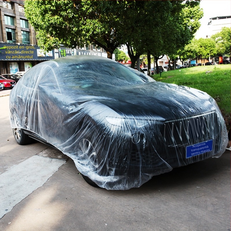Bymaocar husă auto de unică folosință, film PE transparent, universală pentru autoturisme, greutate 0,2 kg, personalizare disponibilă