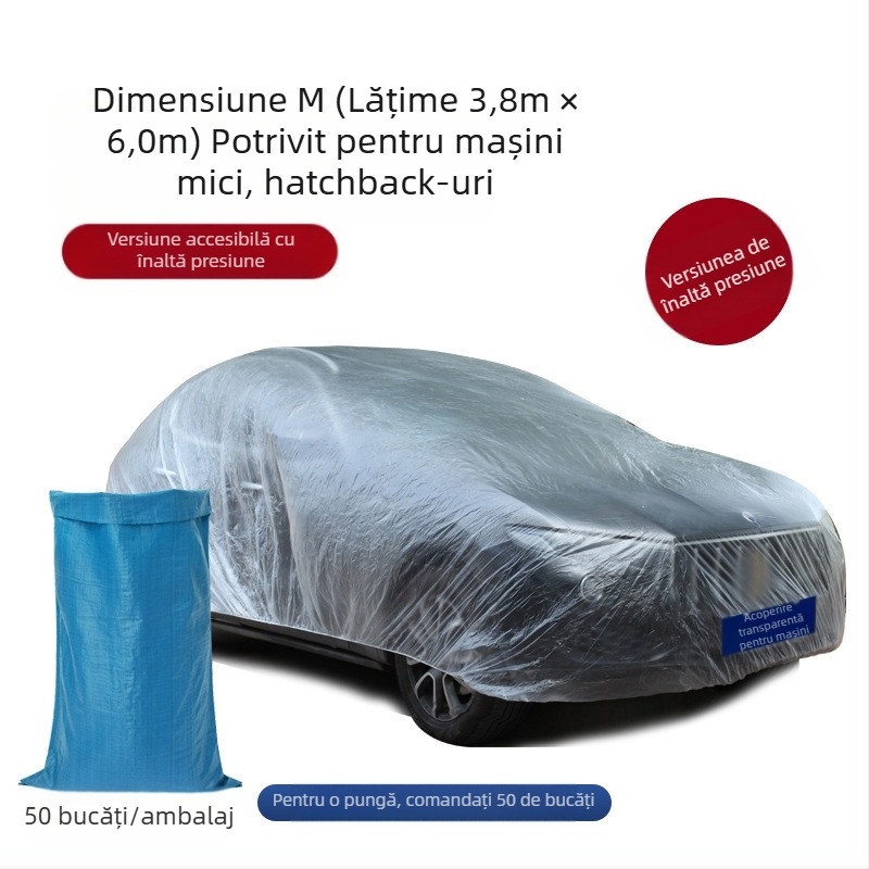 Bymaocar husă auto de unică folosință, film PE transparent, universală pentru autoturisme, greutate 0,2 kg, personalizare disponibilă