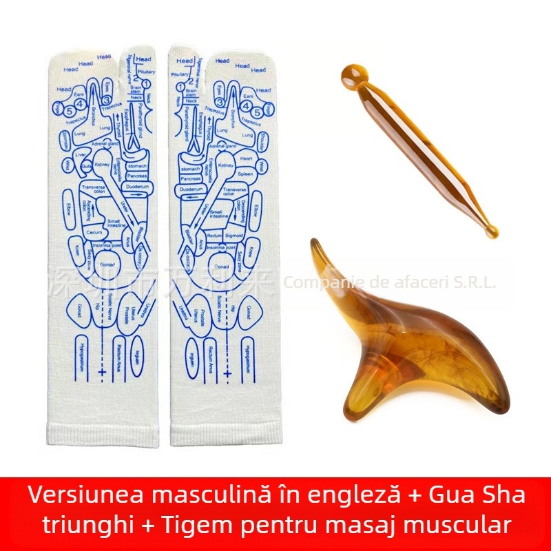 Șosete de reflexologie cu hartă a punctelor de la talpă și masaj al meridianelor, tricotate cu 48 de ace