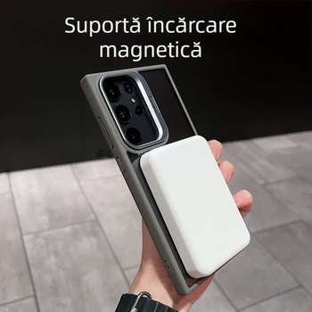 Carcasă magnetică pentru Samsung S25 Ultra cu suport metalic ascuns pentru obiectiv, transparentă, compatibilă cu S23FE și S22Plus