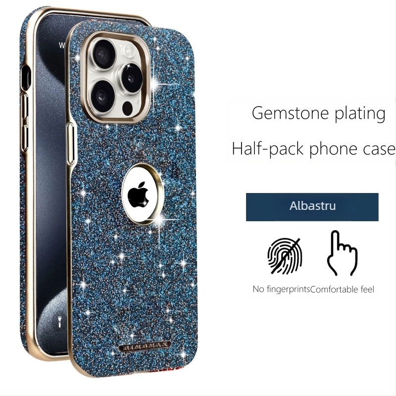 Carcasă de protecție pentru iPhone 12–15 serie, design cu sclipici și logo vizibil, magnetică, anti-șoc, acoperire totală, material PC, acoperire electroplatinată