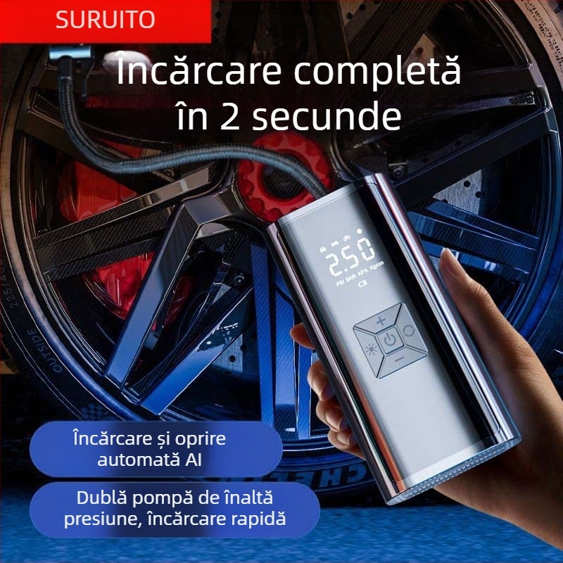 Pompa de aer inteligentă, fără fir, pentru mașină, cu afișaj digital și pornire-oprire automată, pentru mașină și motocicletă, 7.4–12V, 120W, cablu de 3 m, debit de aer 25 L/min
